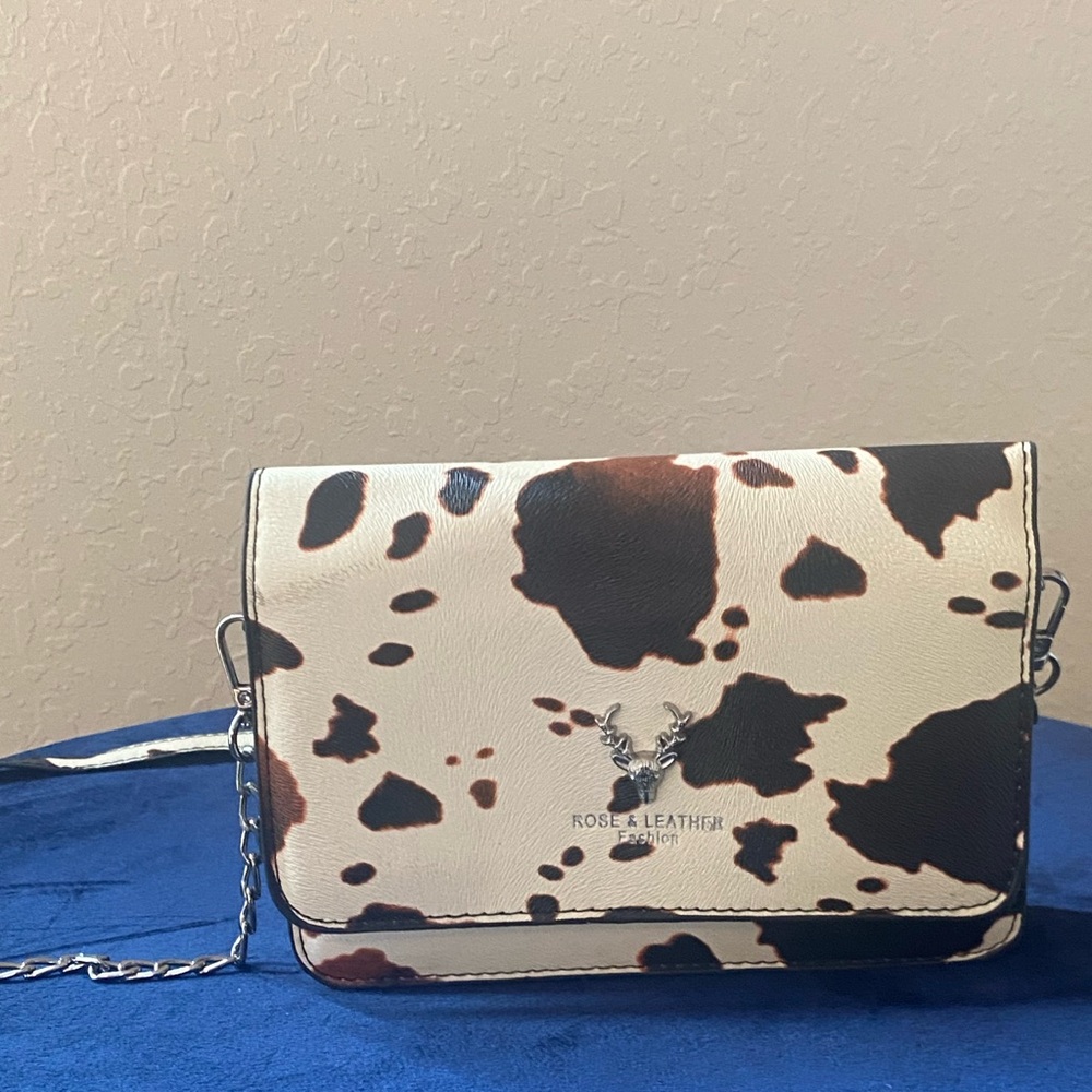 Rose&Leather Fashion Cow Print Purse